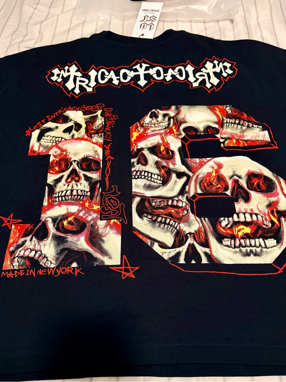 Lost Intricacy Black Short Sleeve Tee with Flaming Skull '16' Graphic